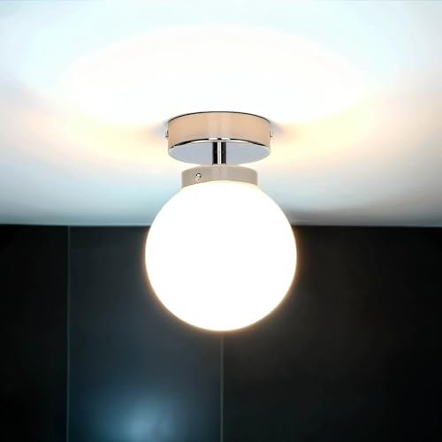 Plafoniera da bagno cromo Lampada da soffitto Art Nouveau con sfera di vetro look cromo E14 Ø15 cm Lampada da bagno a soffitto classica adatta a locali umidi