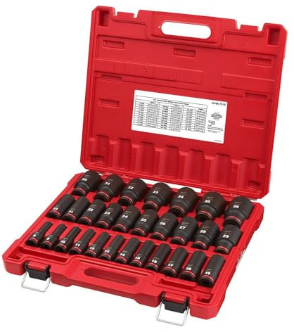 Milwaukee Electric - Juego de llaves de vaso IMP Duty 1/2DR métricas DP 6-PT de 29 piezas