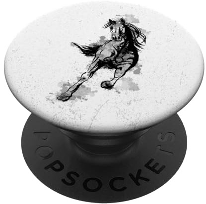 Galloping horse, white black colors, vintage watercolor look PopSockets Adhesive PopGrip