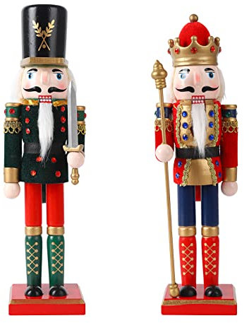 Hileyu 2Pcs Christmas Nutcracker Soldier Wooden Puppet Ornament 30cm Nutcracker Toy Classic Traditional Christmas Desktop Decorations