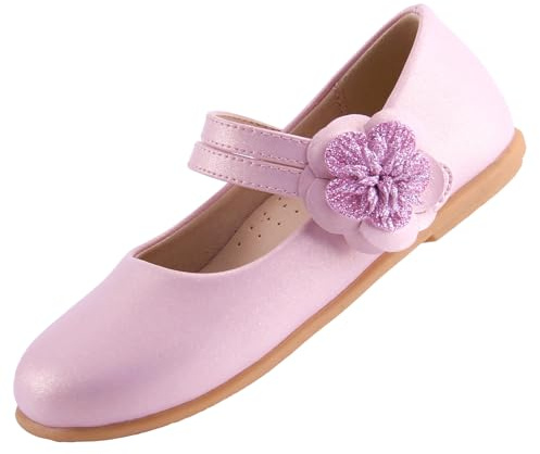 EIGHT KM Scarpe da Bambina Piccola Mary Jane Principessa da Sposa Ballerine EKM7063 Pelle Microfibra Fiore Camelia Brillante Rosa Taglia EU 30