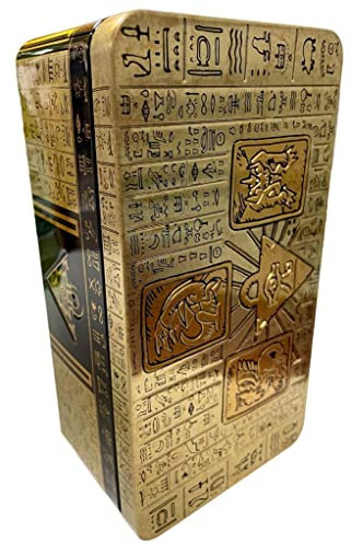 HEART FOR CARDS Barattolo in metallo dorato con coperchio, 18 x 10 x 7 cm, design egiziano, utilizzabile come contenitore per biscotti, tabacco, latta, portagioie + protezione per la spedizione