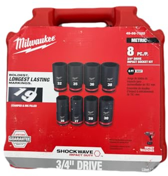 Milwaukee 8 Piece Deep 3/4'' Drive Metal SHOCKWAVE Impact Duty Tool Set