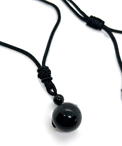 Steinkugel Anhänger Kette, verstellbar, Naturstein Steinanhänger Halskette mit Edelstein Perle, Kugel Chakra Stein (Obsidian)