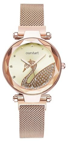 Basfur Armbandsur för kvinnor, paljetter Bling designad analog kvarts damklocka med Milano Mesh-armband, Kaki, Modern