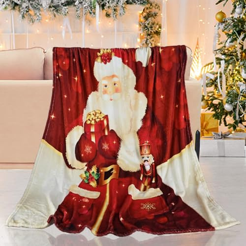Weihnachtsdecken Kuscheldecke weich warm Winter Sherpa Fleece Decke Santa Xmas Plüsch Tagesdecke für Kinder Erwachsene Geschenkdecken (150 x 200 cm, Weihnachten C)