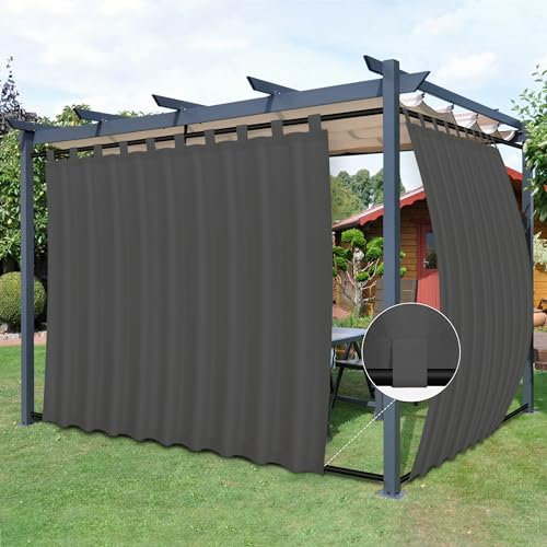 Easy-Going Outdoor-Terrassenvorhänge, abnehmbare obere Schlaufen, wind- und wetterfest, für Cabana, Veranda, Pergola und Pavillon, untere Schlaufen, 2 Paneele, 279 cm B x 305 cm L, Grau