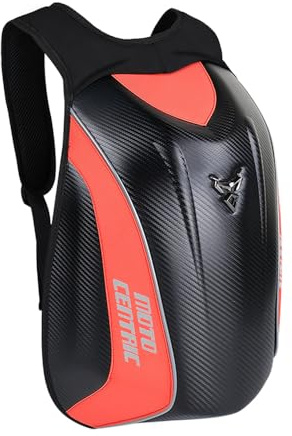 mjmoto Motorrad-Rucksack, wasserdicht, Kohlefaser, Hartschale, reflektierend, für Motorrad-Reisekoffer, Rot/Ausflug, einfarbig (Getaway Solids), Standard size, Radfahren, Wandern, Camping, Klettern,