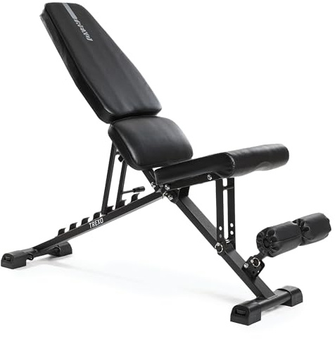 TREXO Verstellbare Hantel-Bank | Multifunktions-Trainingsbank Verstellbar für Ganzkörper-Workout, Schrägbank für Zuhause bis zu 150/300 kg | Stahlkonstruktion | Krafttraining, Fitness | Schwarz