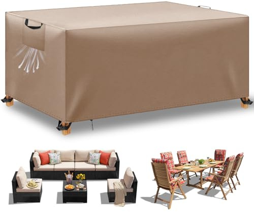 WUAYAMI Housse Table et Salon de Jardin Extérieur, Imperméable Anti-UV, 420D Tissu Oxford, Protection Mobilier, Kaki, 200x160x70 cm