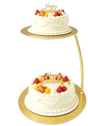 ANGYGH Gold Floating Cake Stand Spacer Separator 5.9 Iron | Curved Design, Pedestal Display Stand, Wedding Birthday Party, Dessert Table Centerpiece