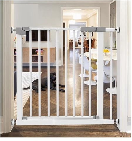 ASHILD 24,8–54,3 Zoll extra breites Hundegitter, 30,7 Zoll Höhe, Haustiergitter mit sicherer Fester Rampe, Hundegitter für Treppen, Türen und Haus, druckmontiert (weiß) (Farbe: hoch: 78 cm, Größe: