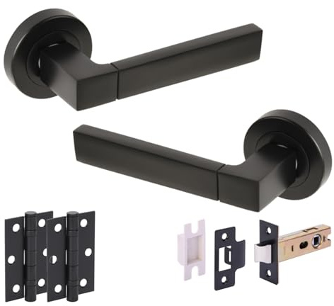 Hunta HANDLEZONE® Luxa Internal Door Handle Pack, Complete with Lever Handles, 76mm Latch, 75mm Ball Bearing Hinges - Black Matt