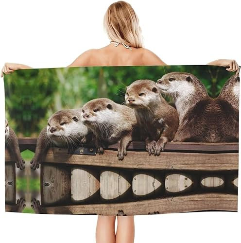 okoikfc 3D Strandtuch 100x200 cm Otter Badetuch Groß Otter Microfaser Handtücher Weich Schnell Trocknen Strandhandtuch Herren Frauen Badetücher, Strandtücher Strandlaken Handtuch A1853