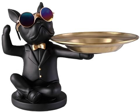 Vinbcorw Französische Bulldogge Tablett Deko Statue, Hund Skulptur Dekofigur Geschenk für Wohnzimmer, Eingangsbereich, Büro, Schreibtischdekoration,A6