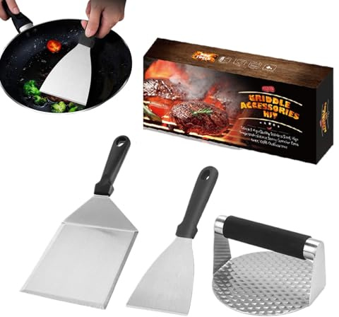 Burgerpresse aus Edelstahl, Burgerpresse Set – Grillspatel für den Außenbereich aus Edelstahl | Smash Burgerpresse aus hochwertigem Rindfleisch