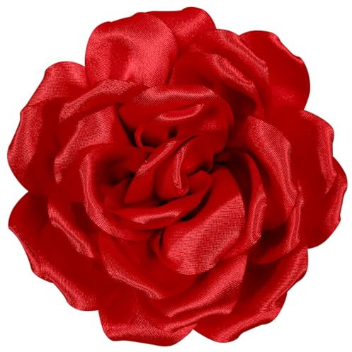 Mecool Grande Broche en Forme de Rose. Broche Fleur. Épingle à Cheveux. Coiffe de Tête. Pince à Cheveux pour Fille. Accessoire de Mariage pour Fête. Rouge