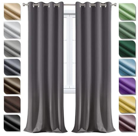 Verdunklungs Vorhänge mit ösen 1er Set137×132cm(HXB) , Thermo Gardinen Hitzeschutz, Schallschutz Vorhang, Blickdicht Vorhänge, Verdunklungsvorhänge Kinderzimmer, für Wohnzimmer Dunkelgrau