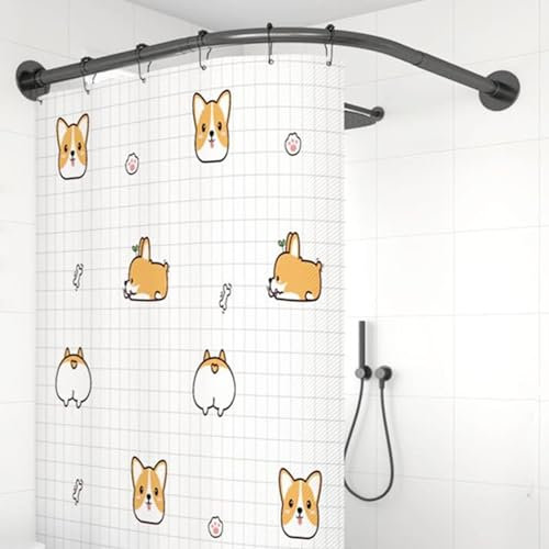 Viertelkreis Duschvorhangstange L Form Ohne Bohren, Verstellbare Duschvorhangwinkelstangen, Vorhangstange Dehnbare 304 Edelstahl, Als Duschstange, Kleiderstange(Size:A 70-95m x 70-95cm,Color:Schwarz)