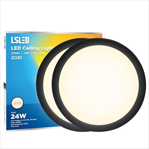 L5L3D LED Deckenleuchte Flach, Φ28x3 CM 24W 2900LM 4000K IP44 Wasserfest Lampe Schwarz LED Panel für Küche Badezimmer Schlafzimmer Wohnzimmer Kella Flur, Ultra Dünn (2 Stücke)