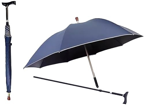 PYWJGZSX Paraguas, Paraguas de Viaje, Paraguas de Bastón 2 en 1, Paraguas de Bastón Portátil Ajustable en Altura, Paraguas de Bastón Multifunción Antideslizante a Prueba de Viento/Blue/87~96Cm/34~38In