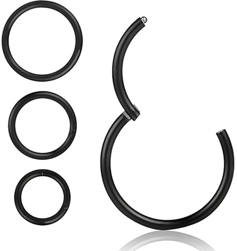 Crrynuo Black Nose Ring Hoop, 3 PCS Surgical Stainless Steel Cartilage Earrings, 8mm 10mm 12mm Cartilage Tragus Helix Earring Hoop,Nose Rings Septum Conch Piercings Jewellery For Women Men