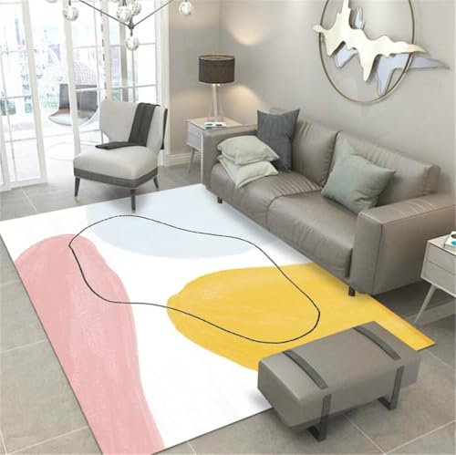 RUGMRZ Büro Bodenmatte Teppich Für Küche 170x240CM Rugs Teppich Fliesen cremefarben Rosa und gelber pflegeleichter moderner minimalistischer Teppich