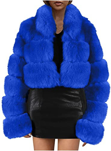Komiseup Winterjacke Damen, Fleecejacke Damen, Kunstpelz Jacke Mantel Offener Front Crop Wintermantel Kurze Plüschjacke mit Kapuze Elegant Dick Pelzmantel Kunstfell Oberbekleidung Faux Pelz Coat 20