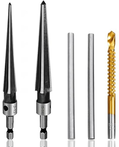 Yuentoen 5 Stück Konische Reibahle,Handreibahlen Konisch, Konische Bohrer 3-13mm und 5-16mm, Sägezahnbohrer,Kegel Handreibahle mit Sechskantschaft für Gitarre Holzarbeiter Bohrwerkzeug