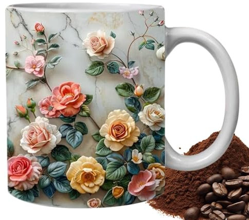 Ceramic Café De Café Pintada Con La Taza De Té, Taza De Flores | Taza De Café Elegante Para Mujeres Y Hombres, Taza Con Decoración Floral Para El Desayuno, Oficina, Regalos, Té Y Tazas De Café Para Ca