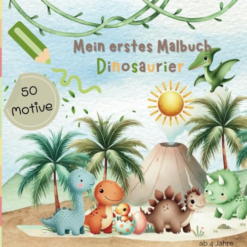 Mein erstes Ausmalbuch im Reich der Dinosaurier - Malbuch kleine Kinder Jungen Mädchen ab 4 Jahre: 50 Dino-Motive – von T-Rex bis Stegosaurus, Dicke ... & Feinmotorik – spielerisch lernen