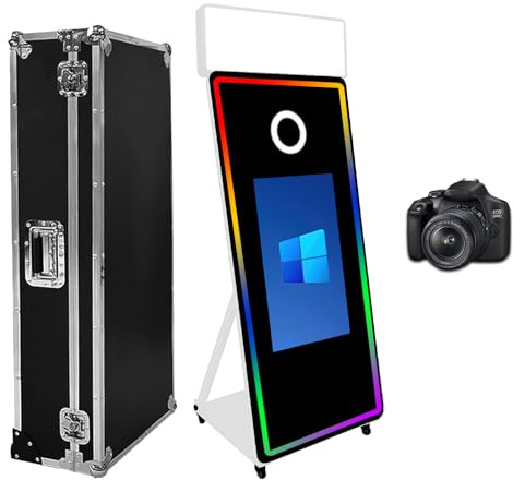 WideMeet Tragbare Kamera Spiegel Photo Booth mit 43 Zoll Touchscreen Selfie Photobooth Maschine DSLR Booth mit Flight Case für Hochzeit Party Event (Weiße Maschine+Kamera)
