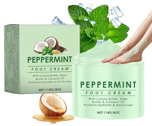 Peppermint Foot Cream for Cracked Heels and Dry Skin – Deep Moisturising athletes foot treatment with Shea Butter & Coconut Oil – Cooling Relief for Athletes Foot, Calluses & Hard Skin – 114G