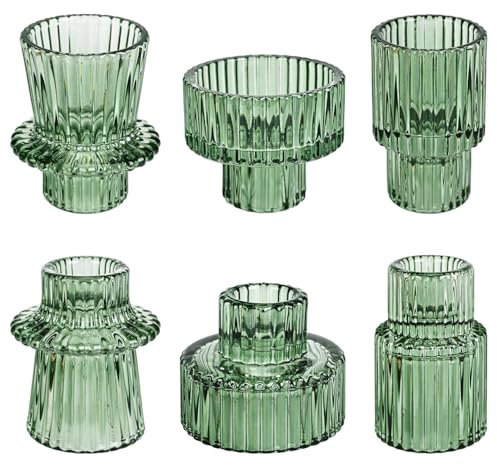 Duscdesp 6er Set Kerzenständer,2-in-1Kerzenhalter, Teelichthalter Grün, Transparent, Teelichtgläser Windlicht Teelichter Glas Kerzengläser Stabkerzenhalter Windlichter für Tischdeko (Grün)