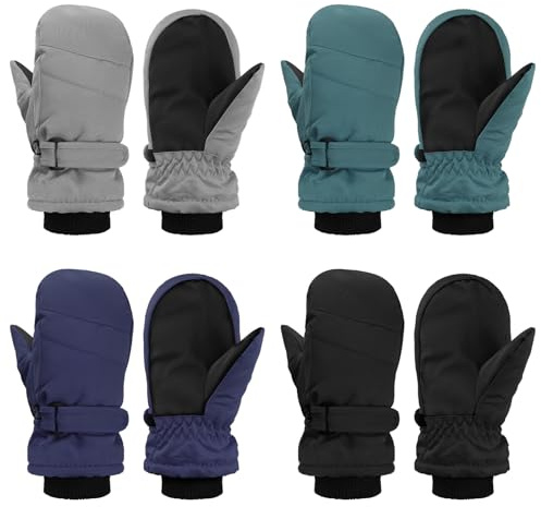 Geyoga 4 Pairs Kids Mittens Waterproof Ski Gloves Boys Girl Warm Snow Winter Mittens for Kids Toddler Outdoor Activities