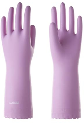 LANON wahoo Cleaning Gloves with Cotton Flocked Liner, Mauve Mist, Large | Skin-Friendly, Dish Washing, Reusable, Latex Free, DEHP-Free, Non-Slip, Dishwashing Household Kitchen Gloves