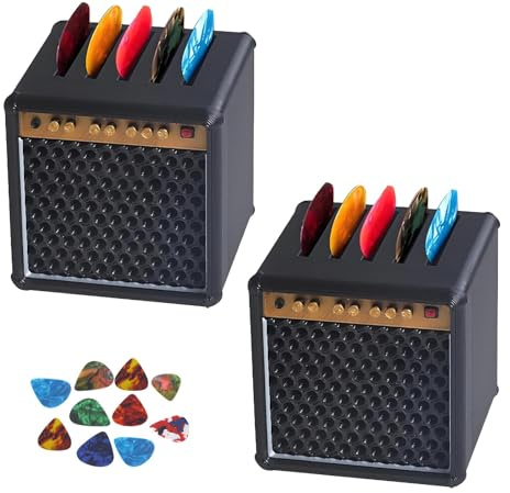 iuiiaii 2Pcs Guitar Pick Holder, Thin Guitar Picks, Pick Holder for Guitars Players Lovers Simulation Speaker Desktop Ornaments Gift Guitar Plectrum Storage Container