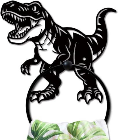 MAYJOYDIY Handtuchring Aus Metall Mit Dinosaurier Rund Tyrannosaurus Rex Handtuchhalter Wandhalterung Schwarz Vintage Handtücher Wand Organizer Für Küche Bad Zuhause Waschküche Dekoration Geschenke