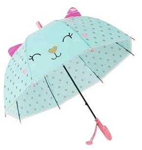 Yuhu Kinder Regenschirm 3D mit Tiermotiv Transparent Automatik Stockregenschirm ab 3 Jahren leicht stabil Fiberglasgestell 66 cm Höhe 69 cm Durchmesser