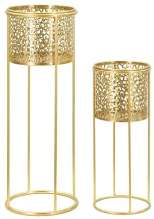 Lot de 2 Cache-Pots sur Pied Nat 46cm Or