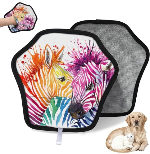 WowPrint Wasserfarben-Zebra-Handschuh für Katzen und Hunde, bunt, niedliches Zebra, wiederverwendbar, elektrostatische Tierhaar-Handschuhe, Bürstenwerkzeug für Couch, Kleidung, Teppich, Möbel