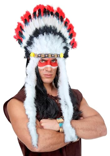 TrendandStylez Indianer Kopfschmuck für Erwachsene. Großer Häuptling Federschmuck mit bunten Federn. Perfektes Accessoire für Damen & Herren zu Karneval, Fasching & Wilder Westen Mottopartys.