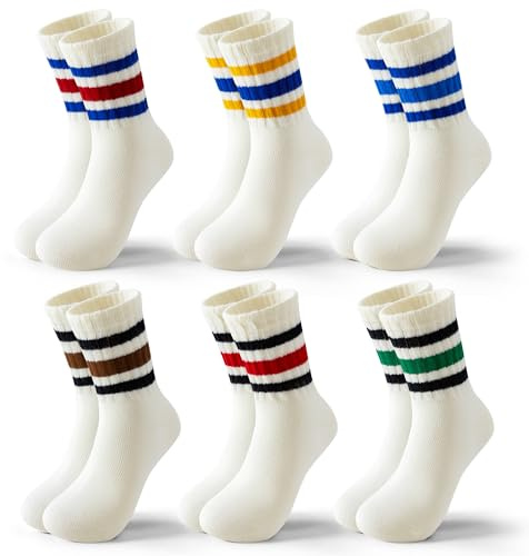BONANGEL Calcetines Niños Deporte Calcetines Tenis Infantiles 31-34 35-38 | Calcetines Algodón a Rayas para Niños y Niños 7 -14 Años 6 Pares