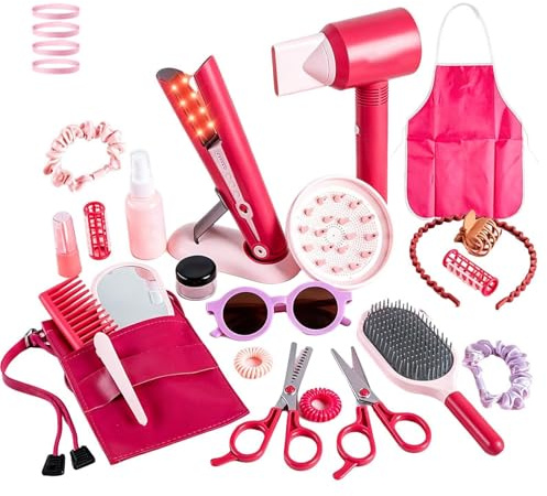 Leksaksfrisörsalong, lekset, med fön, interaktiv rollleksak | frisörkostym, hårstyling-set – för barn, flickor, , resor, vardag, förskola, klassrum, lekrum, fest, helgdagar