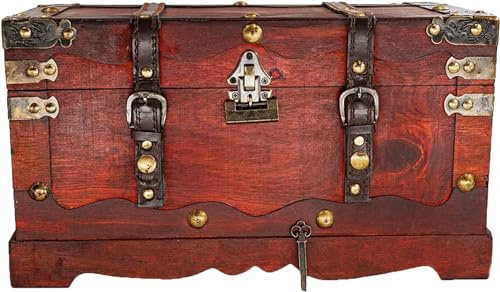 BRYNNBERG - Pirate Treasure Chest Storage Box - New York 40x19x22cm - Durable Wooden Treasure Chest with Lock - Unique Handmade Decorative Wood Storage Box - Vintage Wood Chest Box - The Best Gift