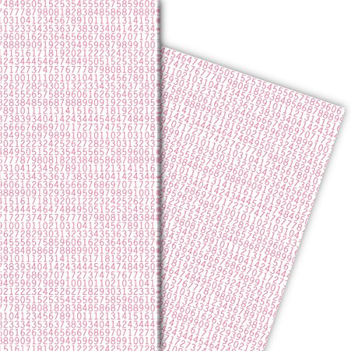 Modernes Geschenkpapier Set (4 Bogen) Dekorpapier mit Zahlenreihe auch zur Einschulung, rosa, für tolle Geschenk Verpackung und Überraschungen zum Schulanfang 32 x 48cm