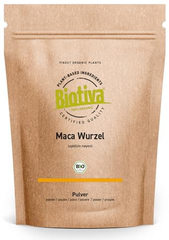 Maca bio Poudre 500g - Prix de lancement - Sans additifs - Excellente qualité bio - Conditionné et certifié en Allemagne - 100% végan - Directement du fabriquant- Biotiva