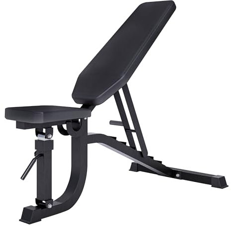 GORILLA SPORTS® Hantelbank - 7-Fach Rückenlehne/ 5-Fach Sitz Verstellbar, 140 x 72,5 x 54-138 cm, aus Stahl, Schwarz - Multifunktion Trainingsbank, Schrägbank, Flachbank, Negativbank, Fitnessbank