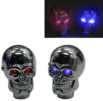 Gear Knobs,Manual Car Gear Shift Knob Cover Skull Head Shaped LED Eyes Lighted Car Modification Accessories (Blue LED)