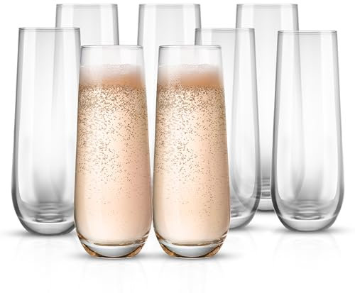 KooK Copas de champán de vidrio sin tallo, copas de cóctel para rosa, prosecco, mimosa, ideales para bodas y fiestas, aptas para lavavajillas, 10.5 onzas, juego de 8